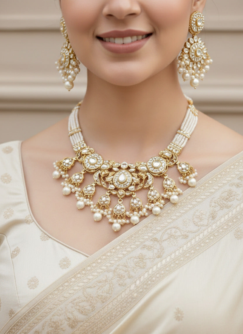 Kundan Pearl Maang Tikka & Earrings Set for Women
