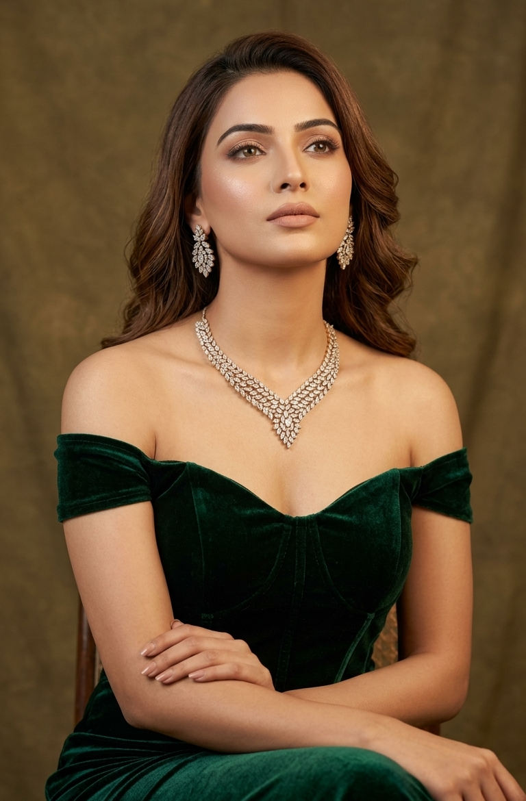 Gold Plated American Diamond Necklace Set for Women | Bridal Wedding Jewellery Set with Earrings | Party Wear Statement Necklace | Traditional & Modern Design