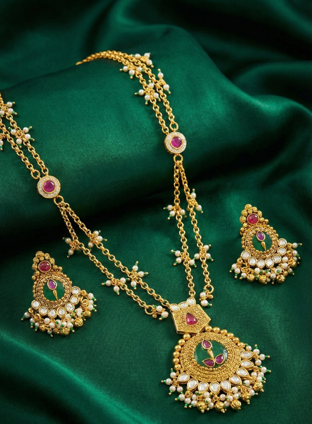 Traditional Gold-Plated Kundan Necklace Set for Women with Earrings | Handcrafted Enamel & Stone Work Bridal Jewellery | Festive & Wedding Wear