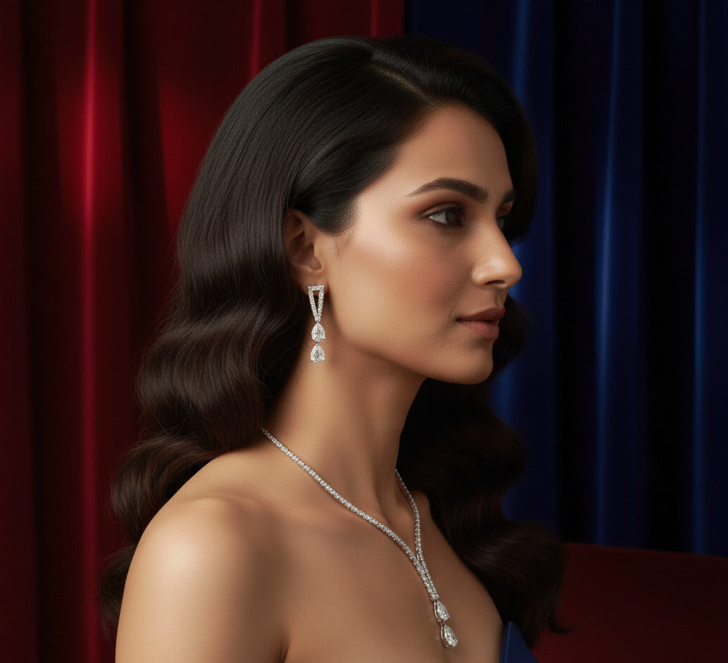 Cubic Zirconia Bridal Necklace Set for Women | Elegant Diamond Look Jewelry Set with Matching Earrings