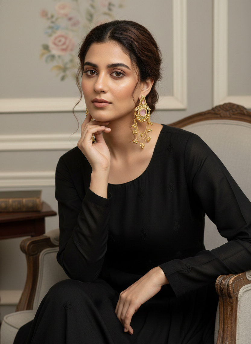 Traditional Gold-Plated Pink Stone Kashmiri  Earrings for Women | Antique Finish Ethnic Bridal & Festive Jewelry