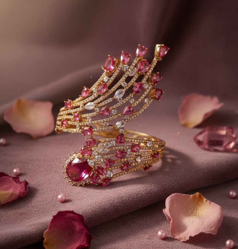 Pink Stone Statement Ring for Women, Gold Tone Adjustable Cocktail Ring, Luxury Party Wedding Jewellery, Bridal Fashion Ring