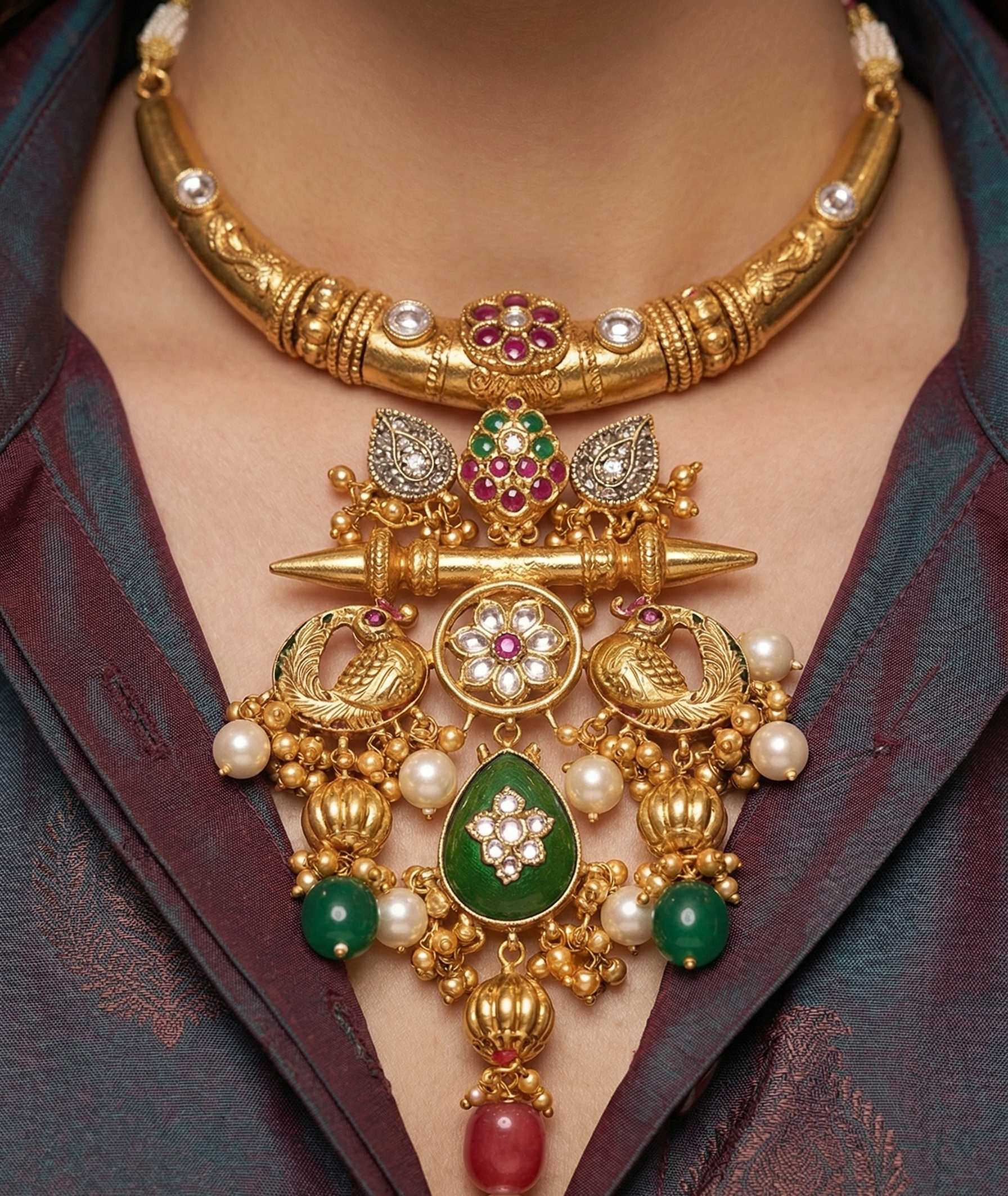 Gold Plated Traditional Temple Necklace Set for Women | Designer Choker Jewellery Set with Earrings | Ethnic Bridal & Festive Wear Jewellery