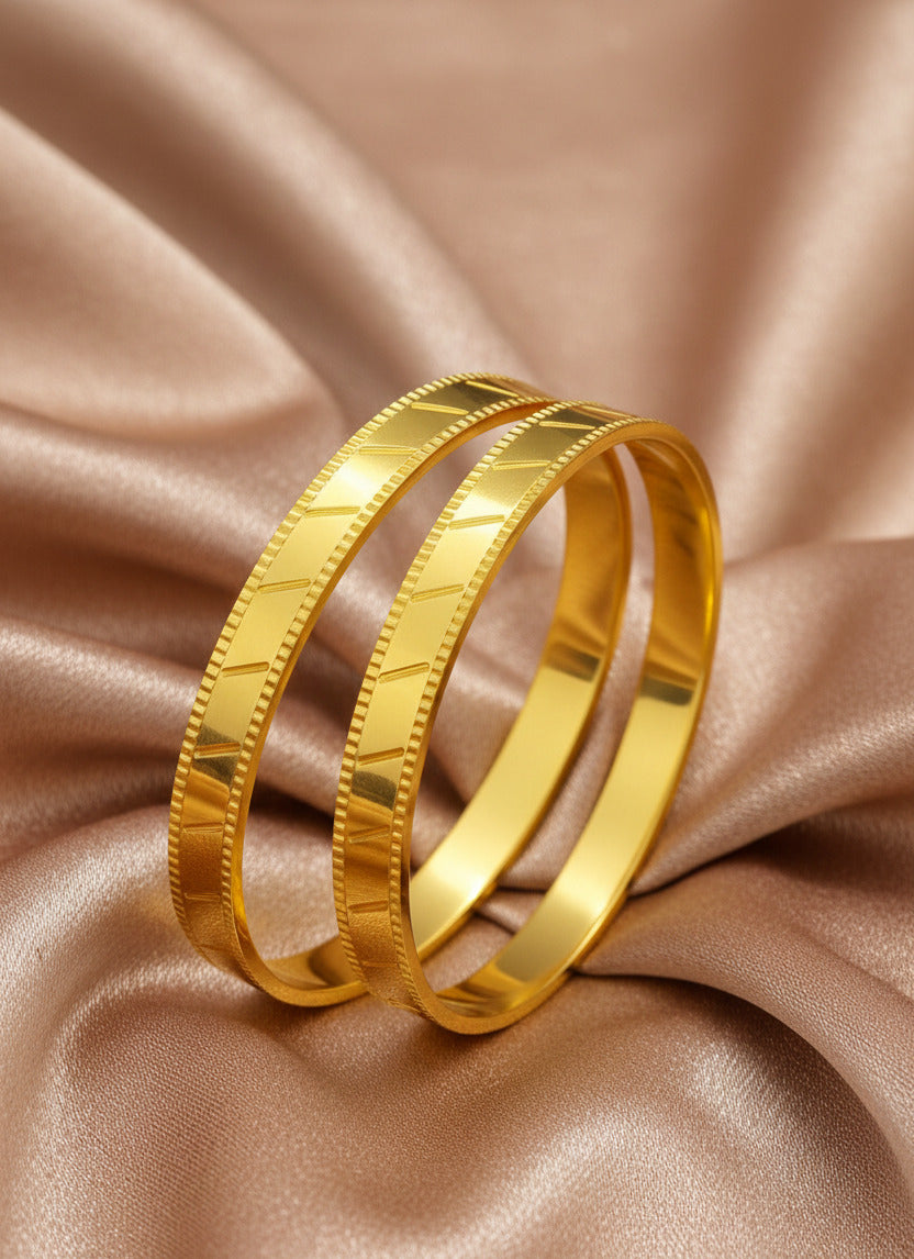 Premium Gold-Plated Designer Bangles for Women | Lightweight Daily Wear Traditional Jewellery | Anti-Tarnish High Gloss Finish – Set of 2
