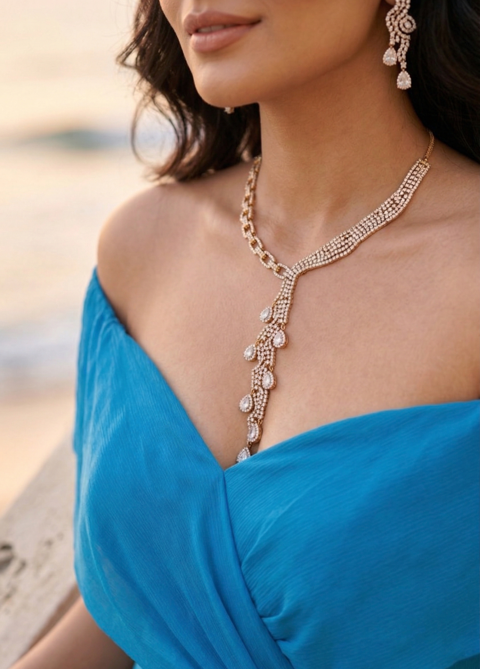 Gold Plated American Diamond Necklace Set for Women | Elegant CZ Stone Jewelry Set with Earrings | Bridal, Wedding & Party Wear Necklace Set