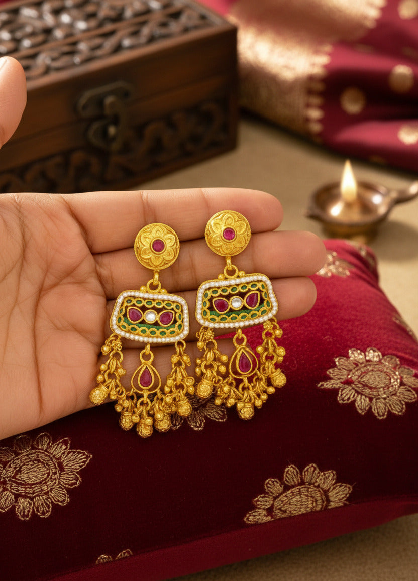 Traditional Gold-Plated Kundan & Pearl Jhumka Earrings for Women | Bridal & Festive Indian Ethnic Jewelry | Lightweight Dangle Earrings