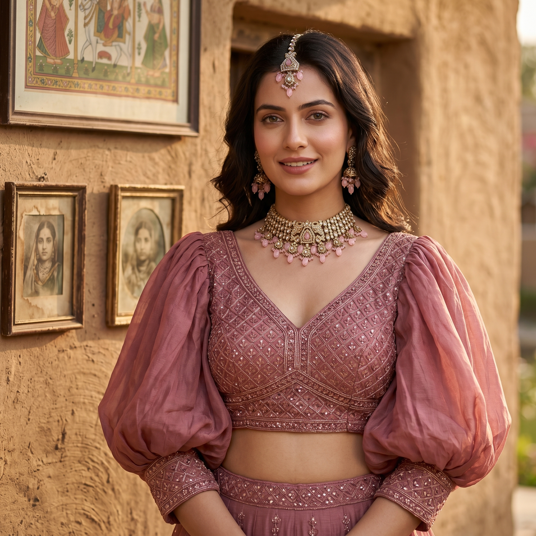 Pink Kundan Choker Necklace Set for Women | Traditional Bridal Jewelry Set with Matching Earrings & Maang Tikka | Gold-Plated Ethnic Wedding Jewelry