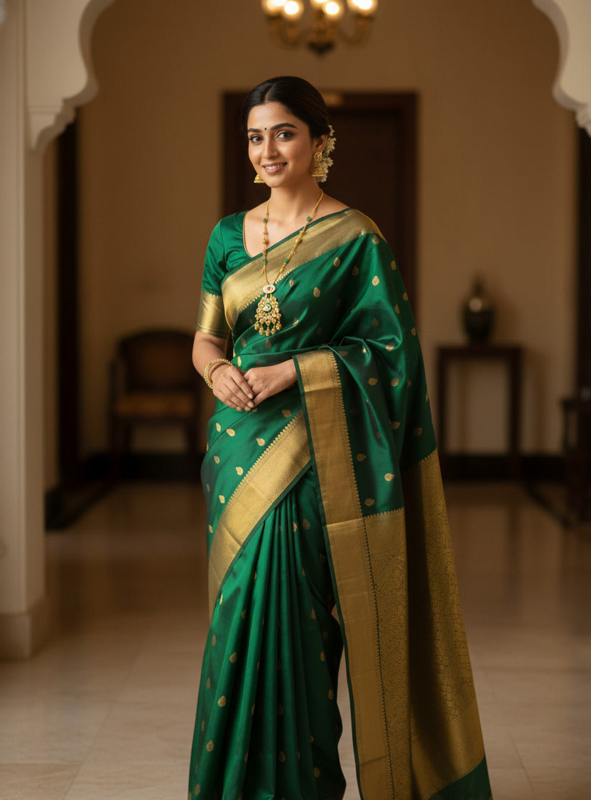 Gold-Tone Necklace and Earring Set for Women | Kundan & Enamel Jewellery with Green Beads | Bridal & Festive Wear Ethnic Jewellery Set