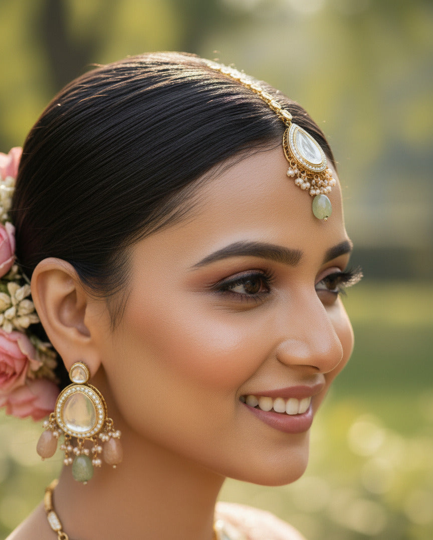 Kundan Meenakari Necklace Set for Women – Gold Plated with Sky Blue Stones & Multi-Colour Enamel Beads | Bridal Choker Set with Earrings & Maang Tikka