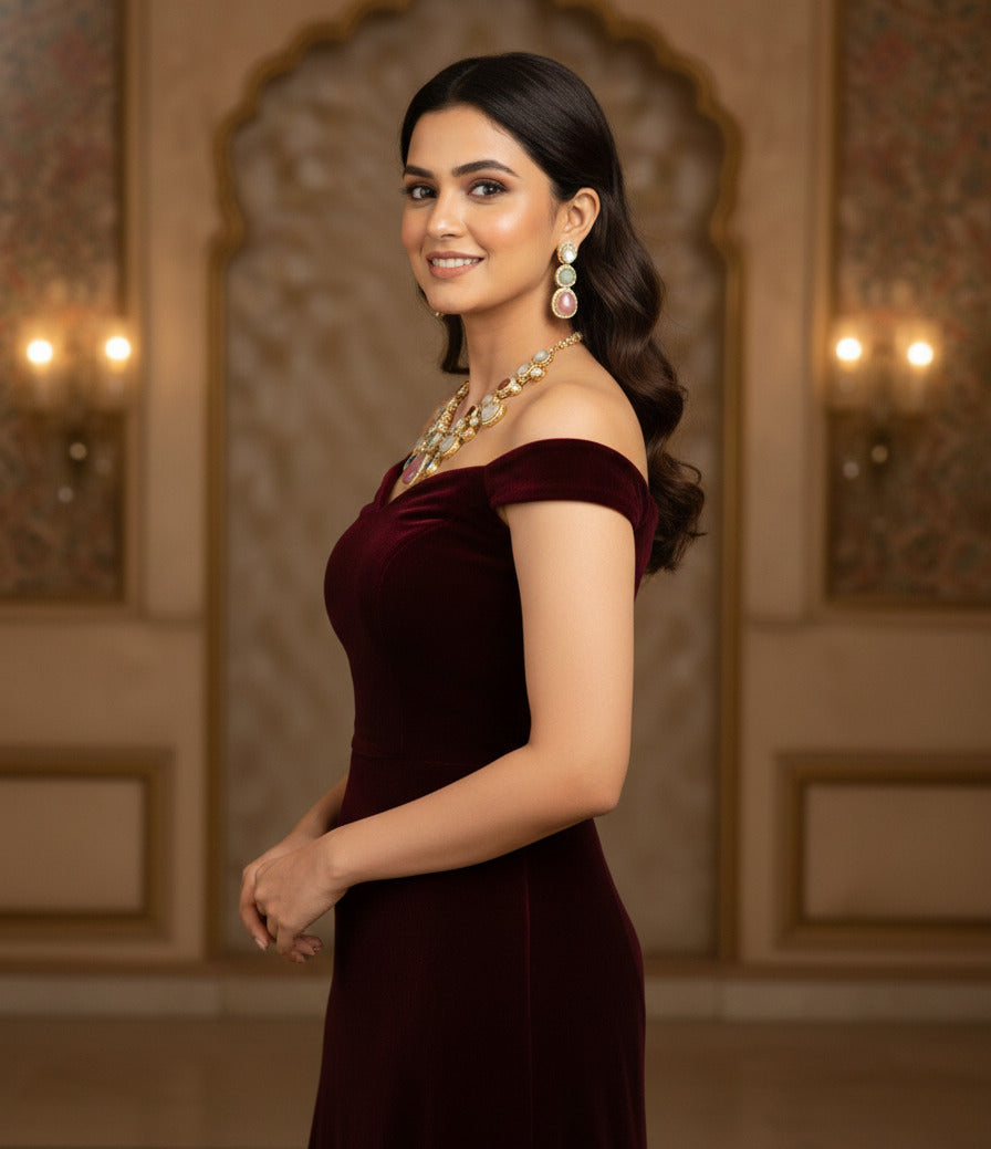 Kundan Polki Multicolour Gemstone Necklace with Matching Earrings for Women | Bridal Wedding Jewellery Set | Premium Gold-Plated Traditional Indian Necklace Set