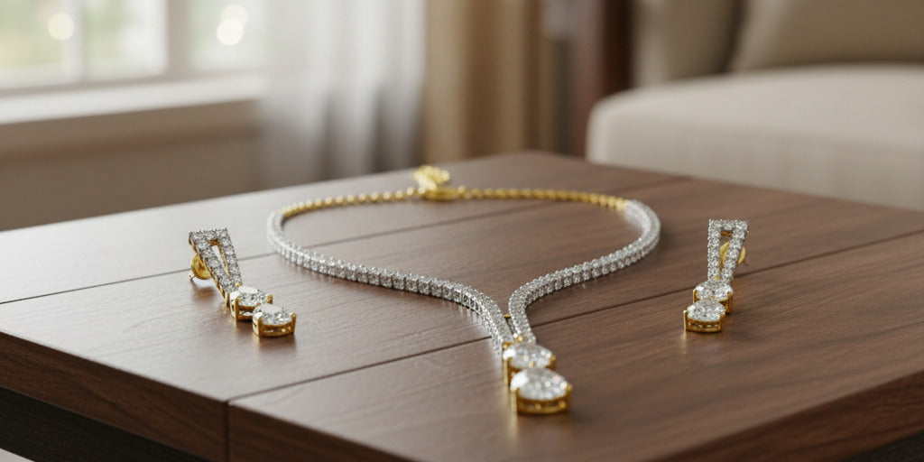 Cubic Zirconia Bridal Necklace Set for Women | Elegant Diamond Look Jewelry Set with Matching Earrings