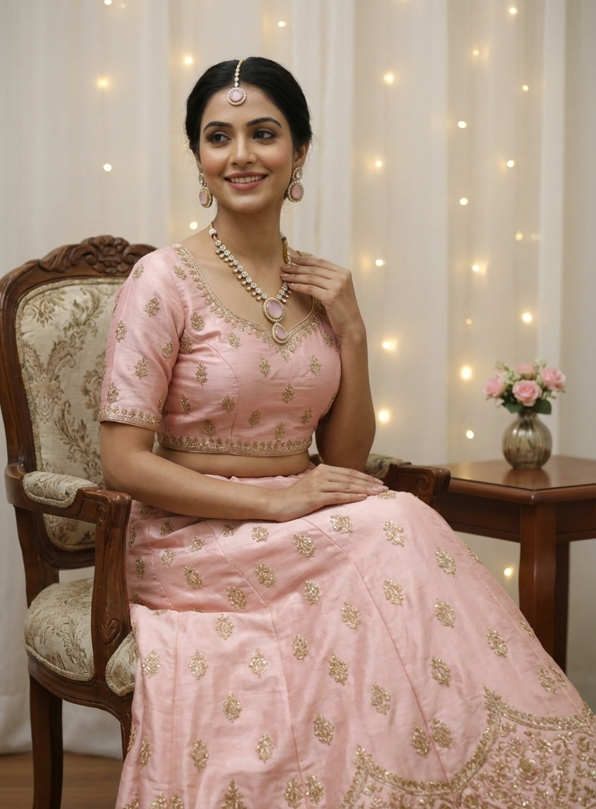 Traditional Blush Pink Stone Necklace Set with Matching Earrings | Gold-Tone Ethnic Jewelry Set for Women