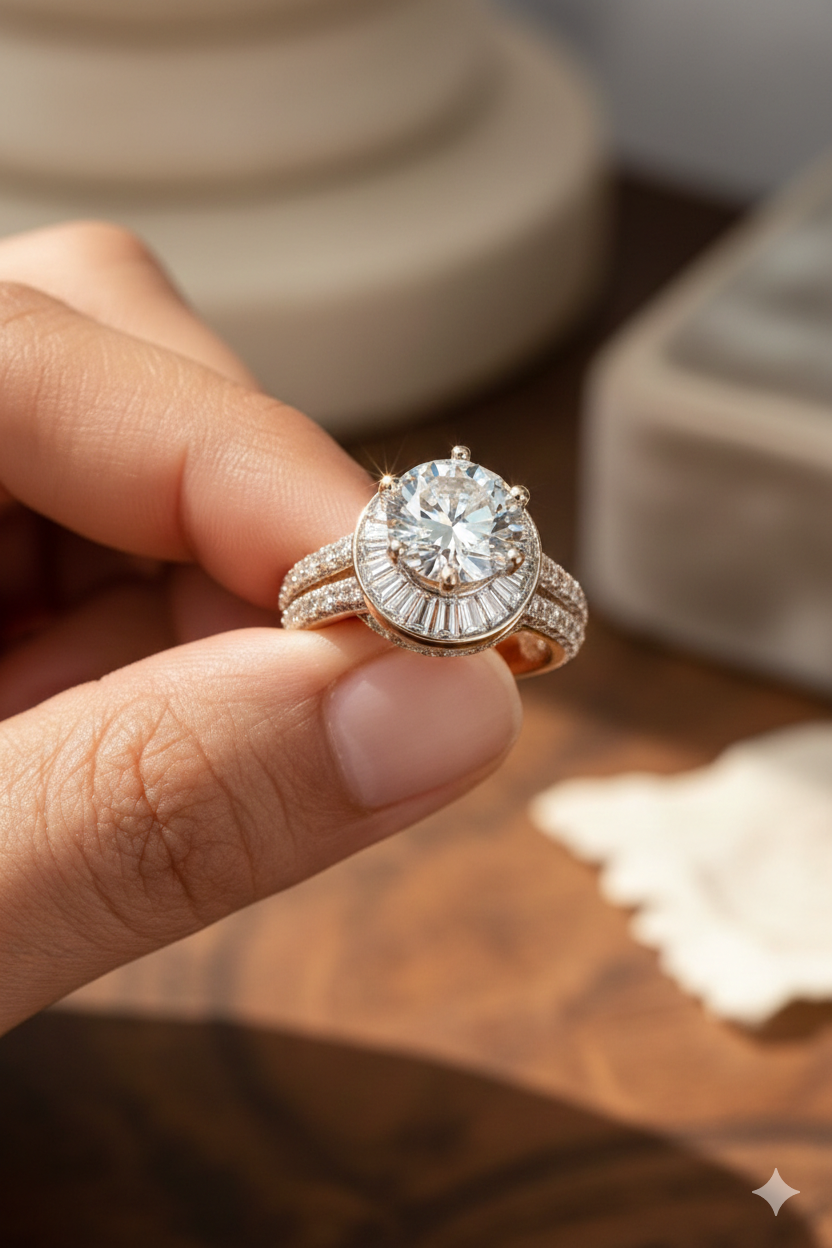 Luxury Adjustable Halo Diamond Ring for Women | Silver-Tone Statement Engagement Ring | Round Brilliant Cut Center Stone | Wedding, Party & Anniversary Jewelry Gift
