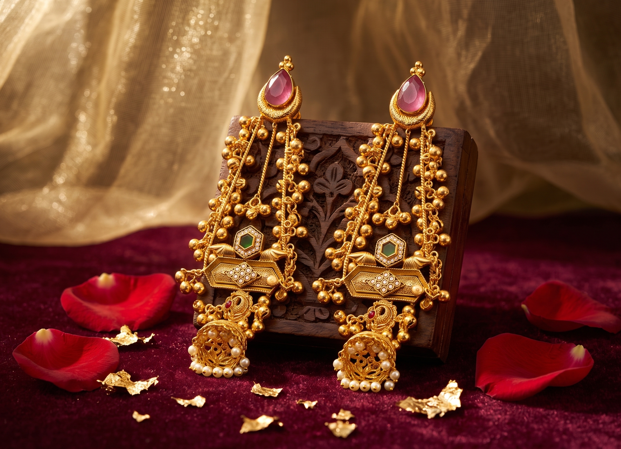 VELTREO Traditional Gold-Plated Chandbali Earrings for Women | Ethnic Pearl Drop Earrings | Wedding, Party & Festive Jewellery