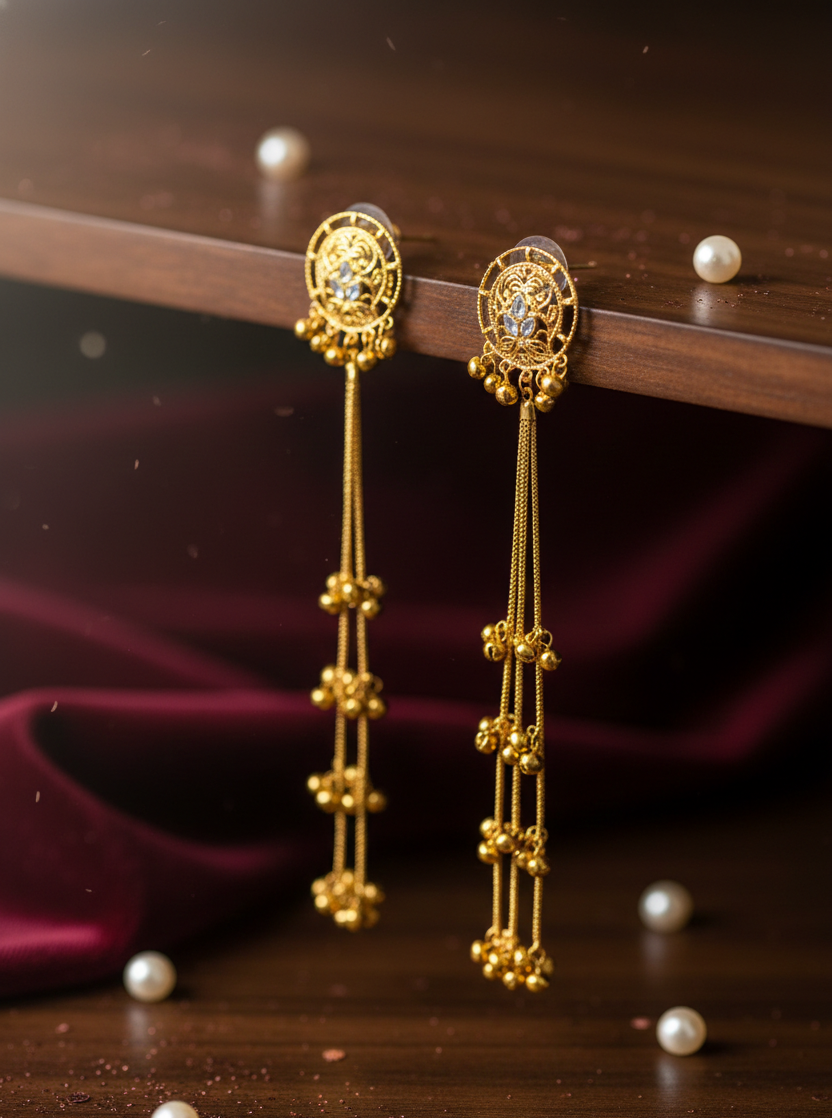 Traditional Gold Plated Long Chain Kashmiri Jummar Earrings for Women | Ethnic Indian Jewellery | Festive & Wedding Wear