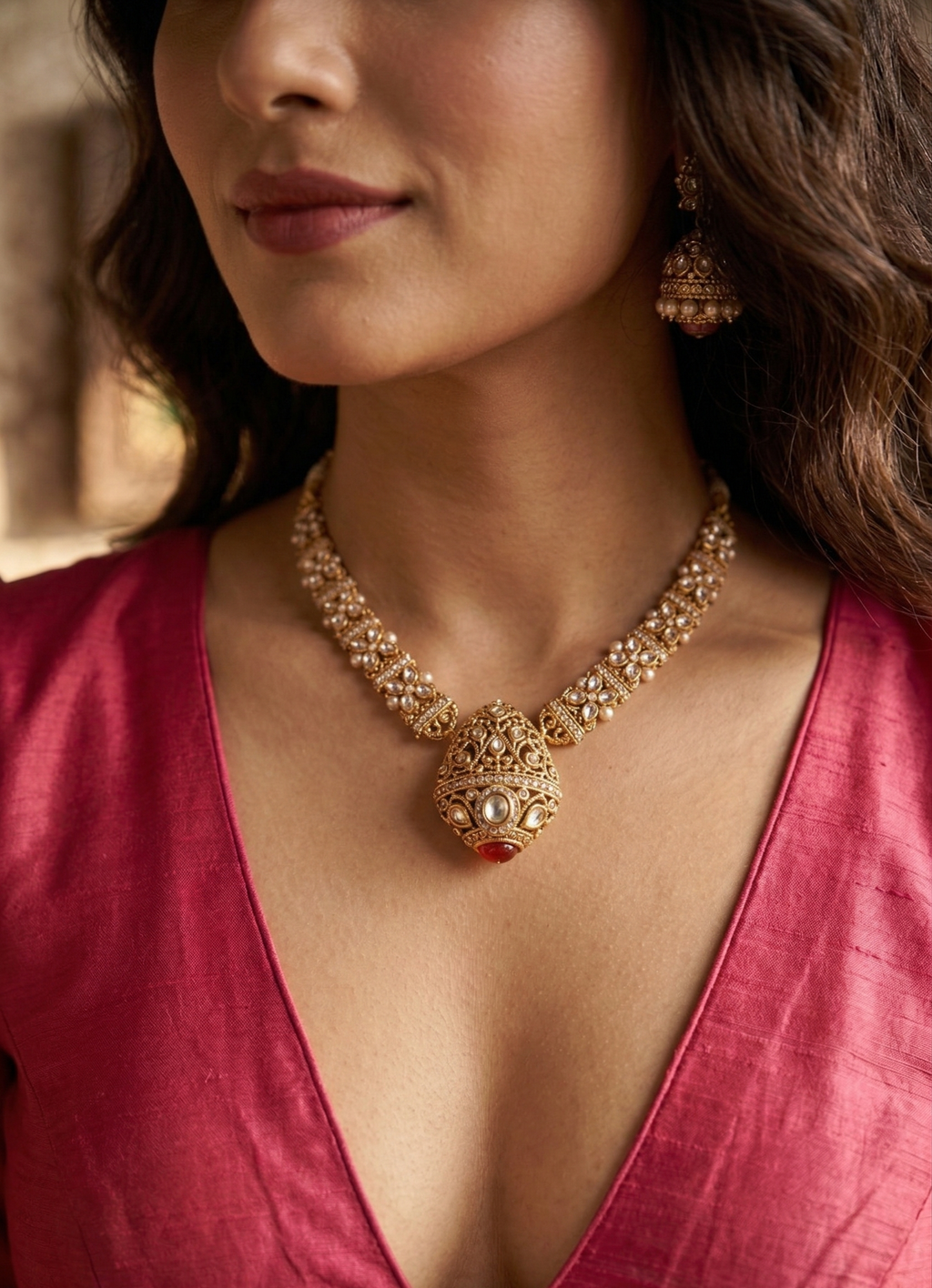 Pink Kundan Choker Necklace Set for Women with Earrings | Traditional Bridal Jewelry | Gold Plated Ethnic Wedding Set