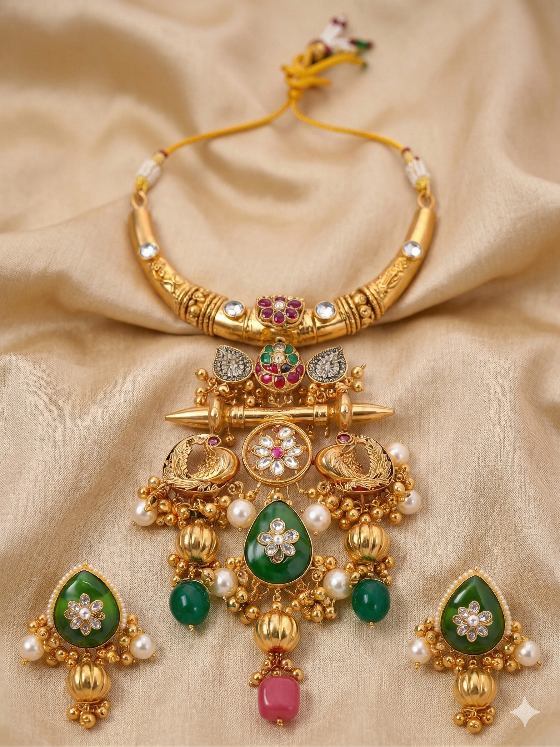 Gold Plated Traditional Temple Necklace Set for Women | Designer Choker Jewellery Set with Earrings | Ethnic Bridal & Festive Wear Jewellery
