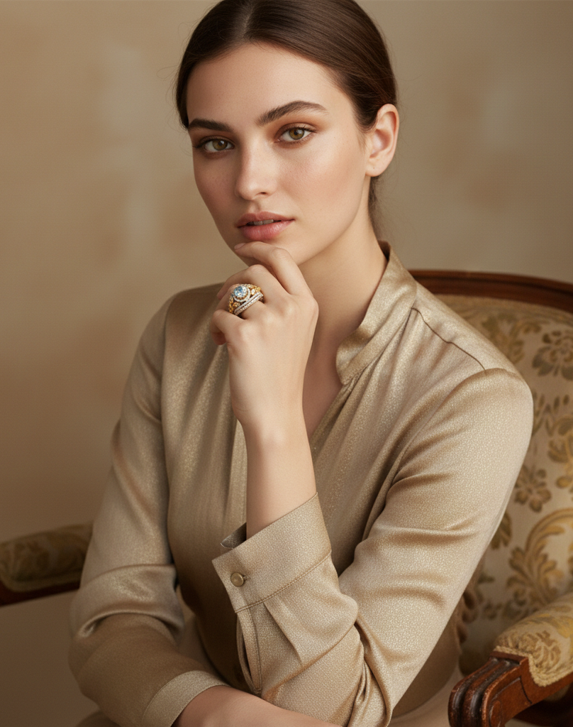 Luxury Aquamarine & Yellow Sapphire Diamond Ring | Two-Tone Gold Finish | Elegant Statement Cocktail Ring for Women