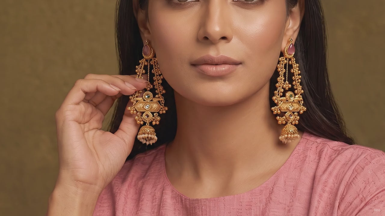 VELTREO Traditional Gold-Plated Chandbali Earrings for Women | Ethnic Pearl Drop Earrings | Wedding, Party & Festive Jewellery
